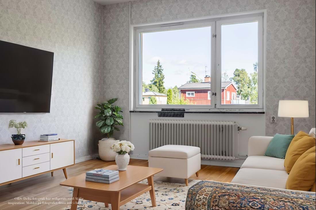 OBS: Delta fotografi har redigerats med Al för inspiration. Möbler pà fotografiet finns inte i bostaden.